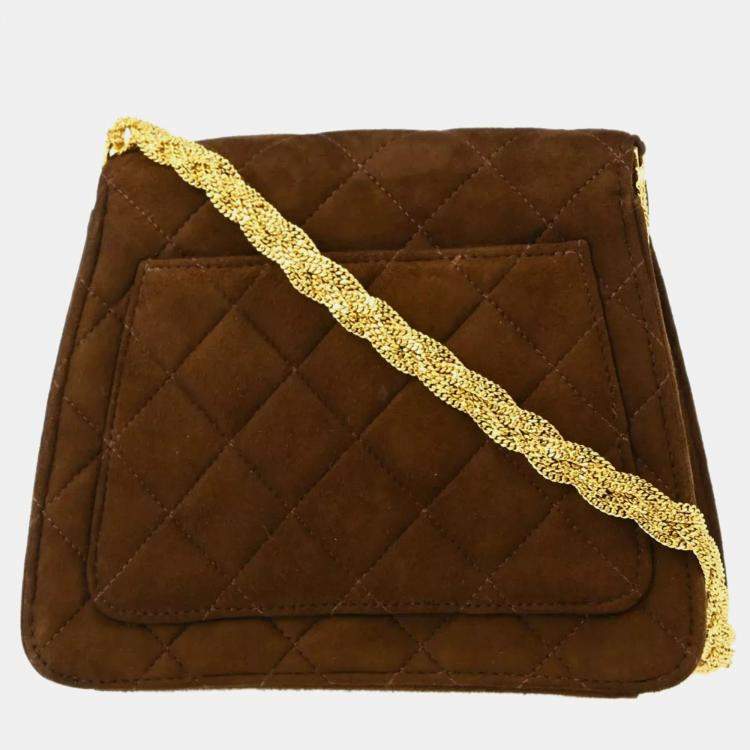 Pre Owned Chanel Brown Suede Single Flap Shoulder Bag