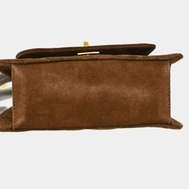 Pre Owned Chanel Brown Suede Single Flap Shoulder Bag