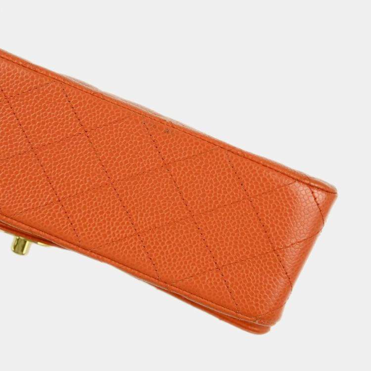 Pre Owned Chanel Orange Caviar Leather Medium Classic Double Flap Shoulder Bag