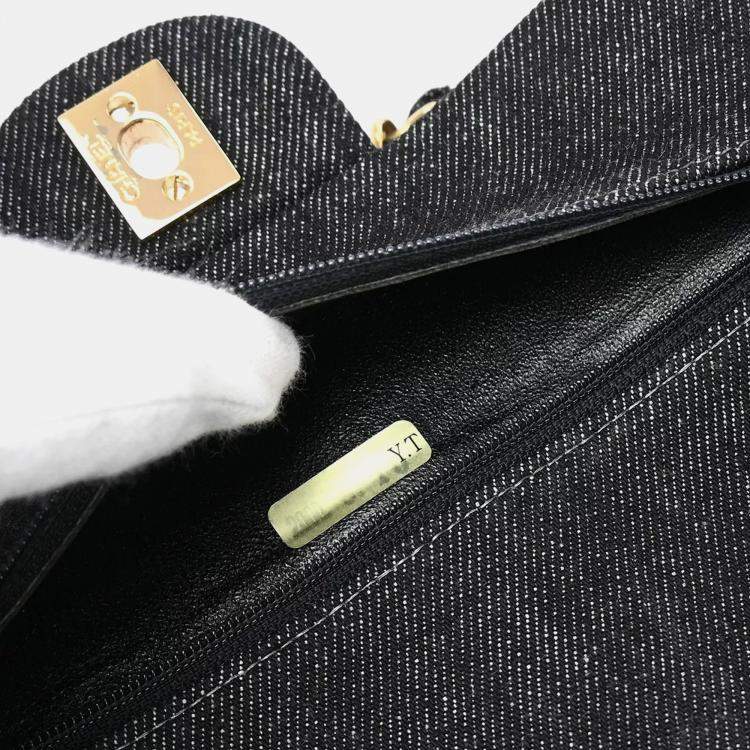 Pre Owned Chanel Black Denim Small Classic Double Flap Shoulder Bag