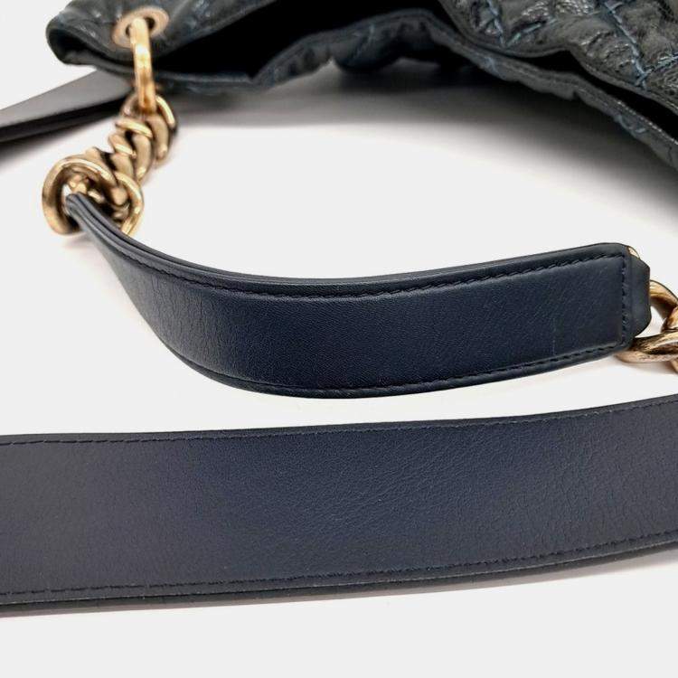 Pre Owned Chanel Navy Blue Caviar Leather Coco Pleats Hobo Bag