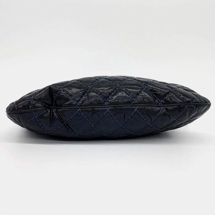 Pre Owned Chanel Navy Blue Caviar Leather Coco Pleats Hobo Bag