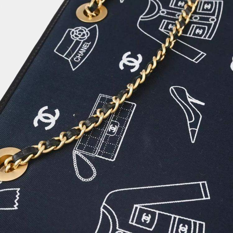 Pre Owned Chanel Navy Canvas and Leather Icon Chain Tote Bag