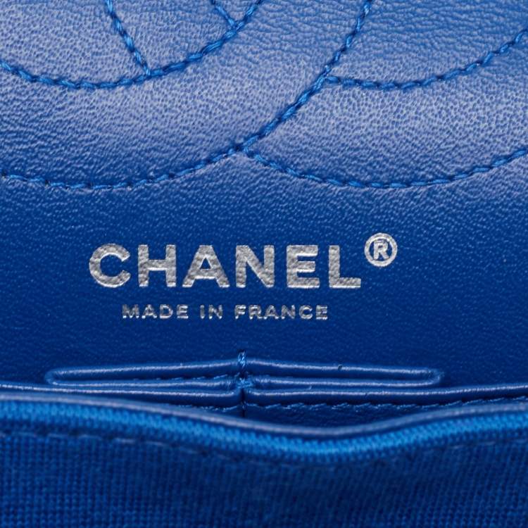 Pre Owned Chanel Blue Quilted Jersey Reissue 2.55 Classic 226 Flap Bag
