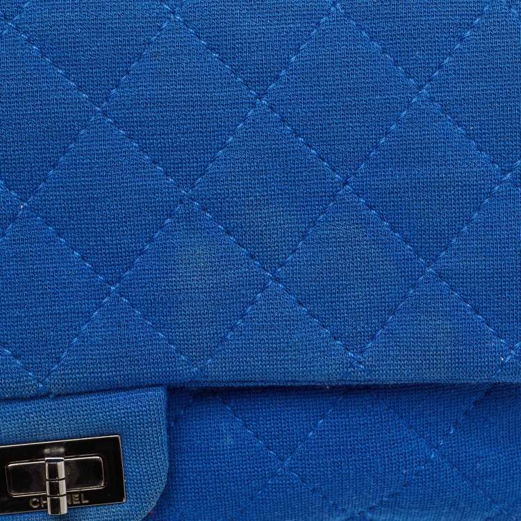 Pre Owned Chanel Blue Quilted Jersey Reissue 2.55 Classic 226 Flap Bag