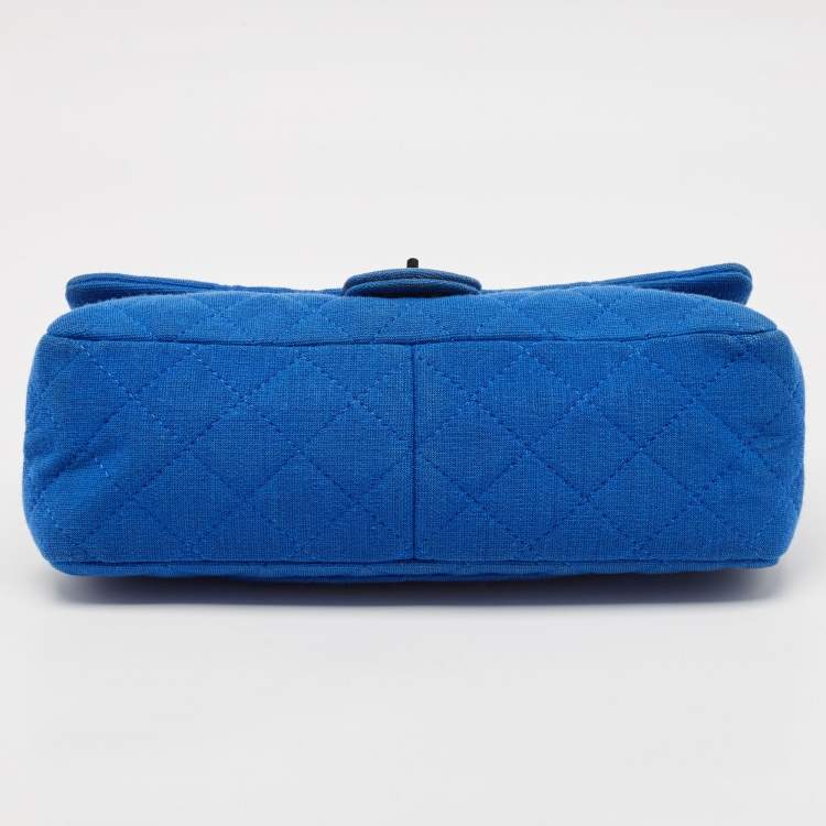 Pre Owned Chanel Blue Quilted Jersey Reissue 2.55 Classic 226 Flap Bag