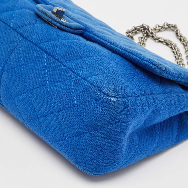 Pre Owned Chanel Blue Quilted Jersey Reissue 2.55 Classic 226 Flap Bag