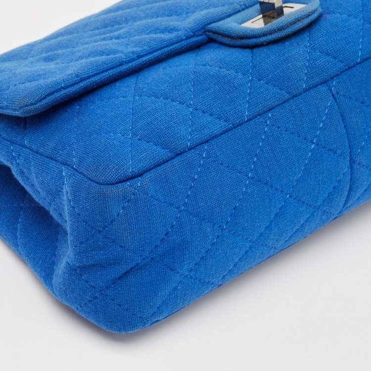Pre Owned Chanel Blue Quilted Jersey Reissue 2.55 Classic 226 Flap Bag