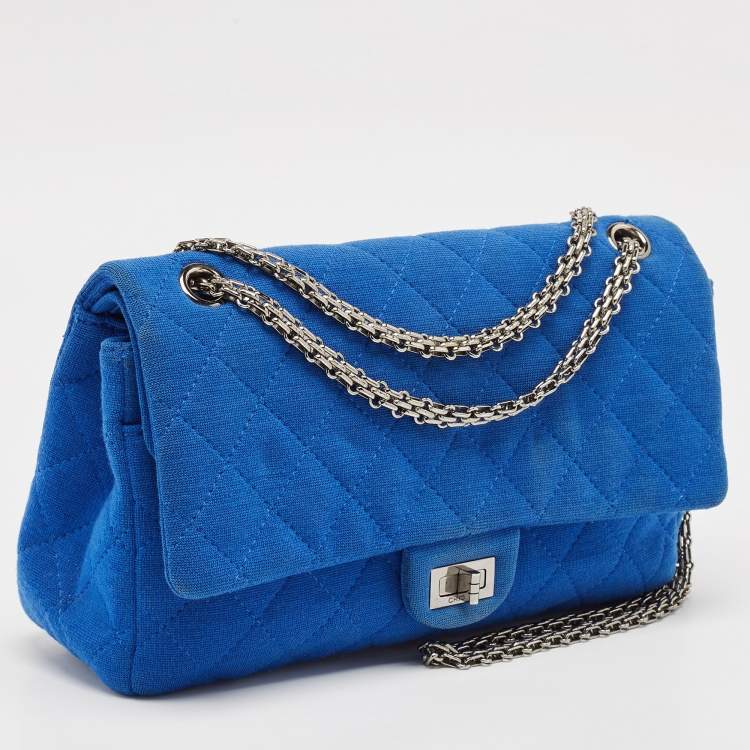 Pre Owned Chanel Blue Quilted Jersey Reissue 2.55 Classic 226 Flap Bag