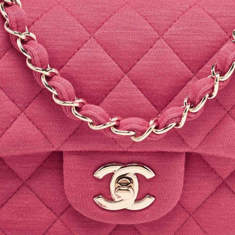Pre Owned Chanel Pink Quilted Jersey Small Classic Single Flap Bag 