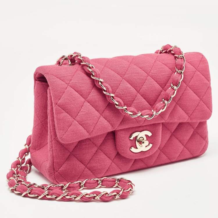 Pre Owned Chanel Pink Quilted Jersey Small Classic Single Flap Bag 
