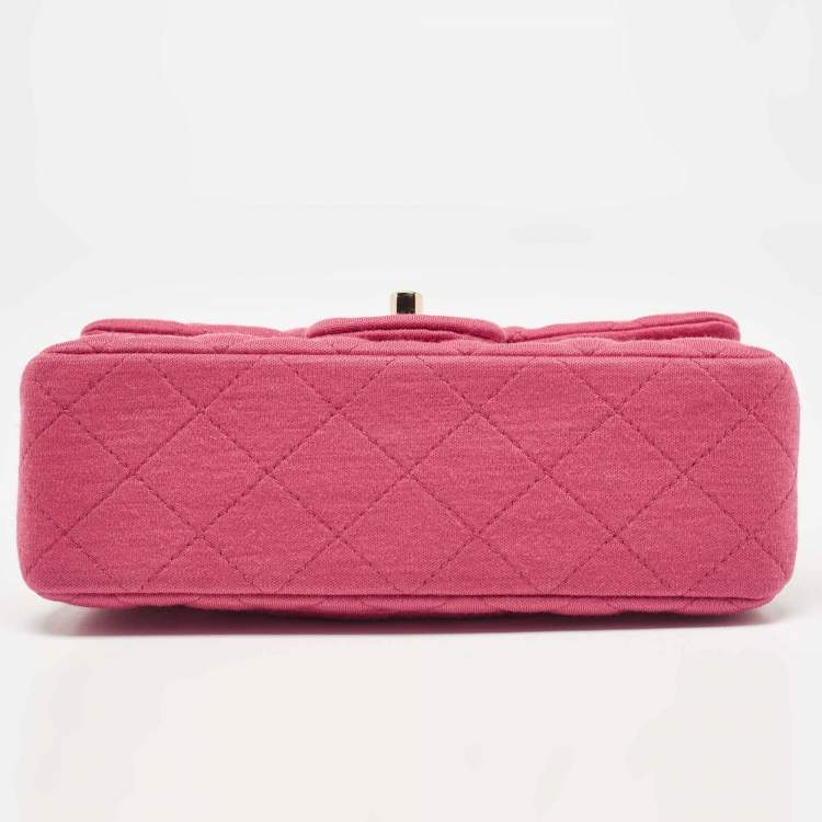 Pre Owned Chanel Pink Quilted Jersey Small Classic Single Flap Bag 