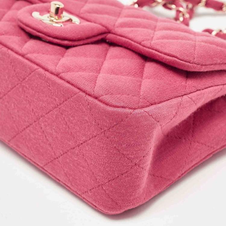 Pre Owned Chanel Pink Quilted Jersey Small Classic Single Flap Bag 