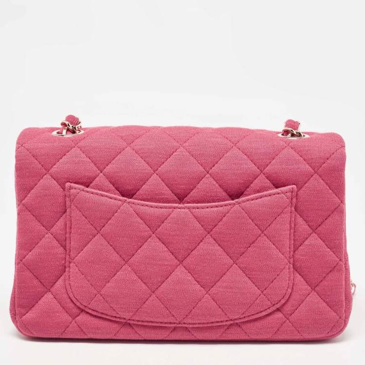 Pre Owned Chanel Pink Quilted Jersey Small Classic Single Flap Bag 