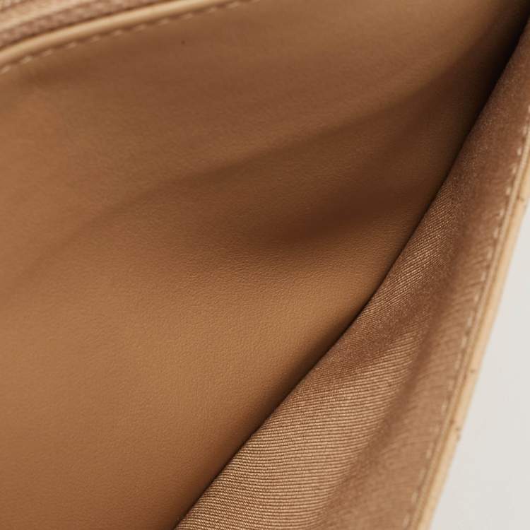 Pre Owned Chanel Beige Quilted Caviar Leather Filigree Wallet on Chain