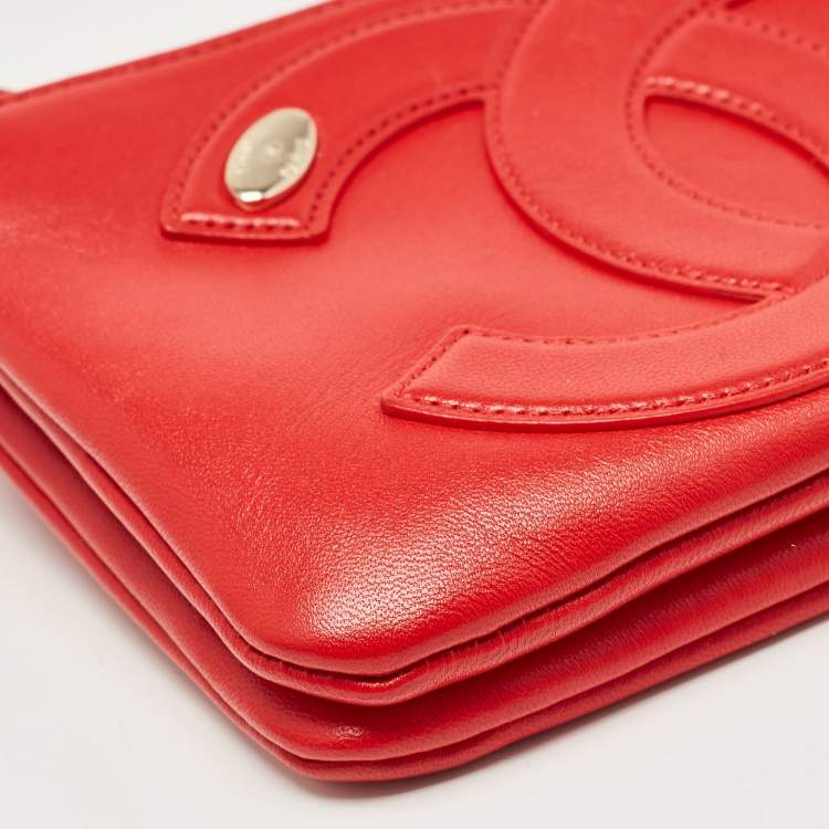 Pre Owned Chanel Red Leather CC Mania Double Zip Waist Belt Bag