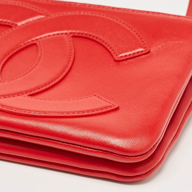 Pre Owned Chanel Red Leather CC Mania Double Zip Waist Belt Bag