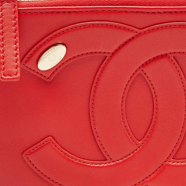 Pre Owned Chanel Red Leather CC Mania Double Zip Waist Belt Bag