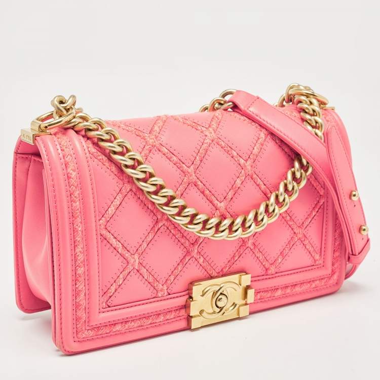 Pre Owned Chanel Pink Stitch Quilted Leather Medium Boy Flap Bag