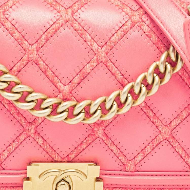 Pre Owned Chanel Pink Stitch Quilted Leather Medium Boy Flap Bag