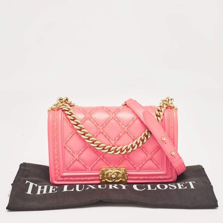 Pre Owned Chanel Pink Stitch Quilted Leather Medium Boy Flap Bag