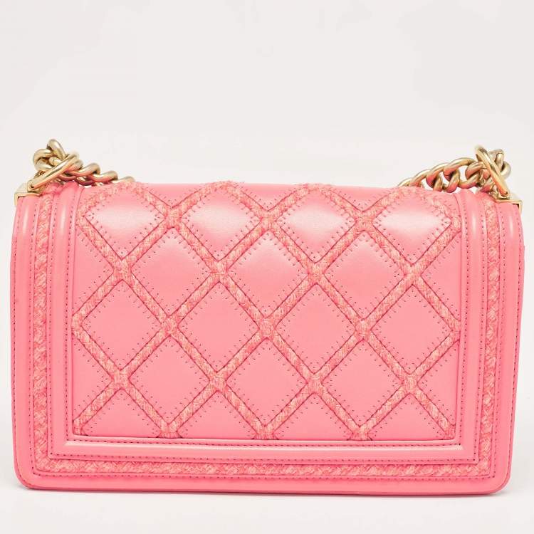 Pre Owned Chanel Pink Stitch Quilted Leather Medium Boy Flap Bag