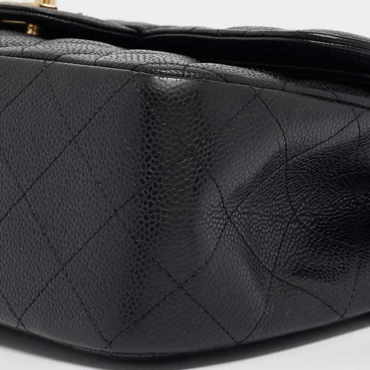 Pre Owned Chanel Black Quilted Caviar Leather Jumbo Classic Double Flap Bag
