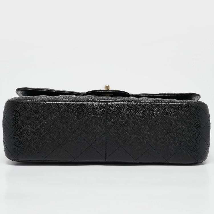Pre Owned Chanel Black Quilted Caviar Leather Jumbo Classic Double Flap Bag