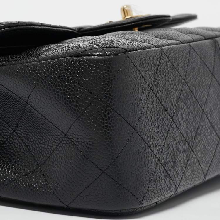 Pre Owned Chanel Black Quilted Caviar Leather Jumbo Classic Double Flap Bag