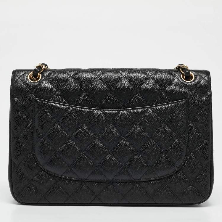 Pre Owned Chanel Black Quilted Caviar Leather Jumbo Classic Double Flap Bag