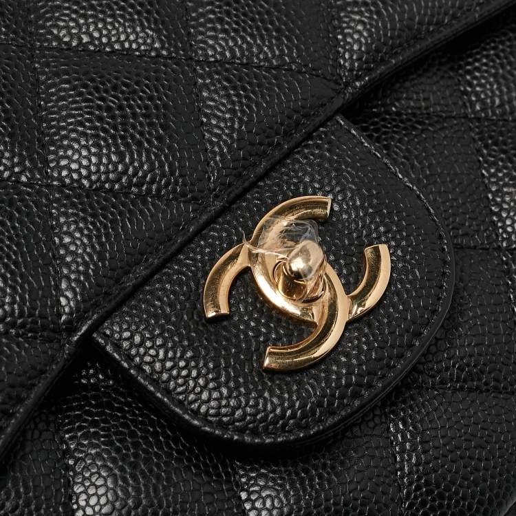 Pre Owned Chanel Black Quilted Caviar Leather Jumbo Classic Double Flap Bag