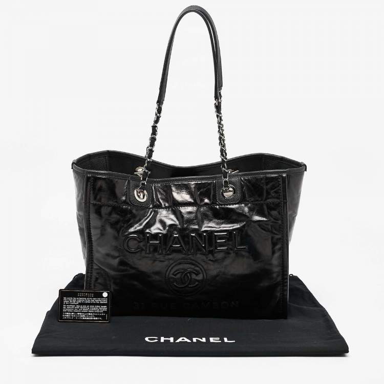 Pre Owned Chanel Black Glazed Leather Small Deauville Shopping Tote