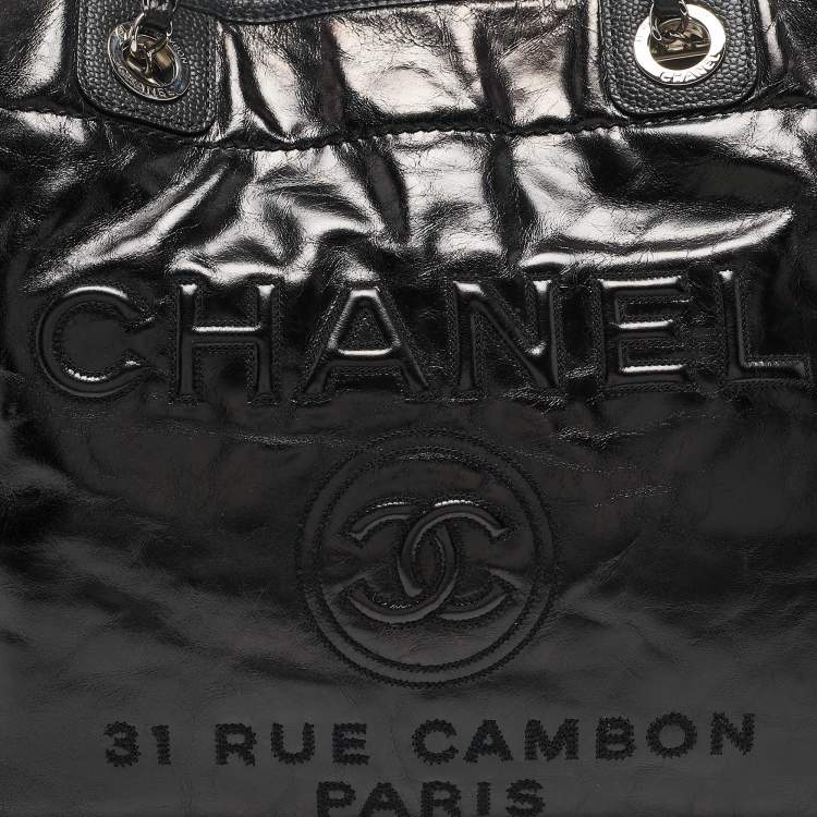 Pre Owned Chanel Black Glazed Leather Small Deauville Shopping Tote