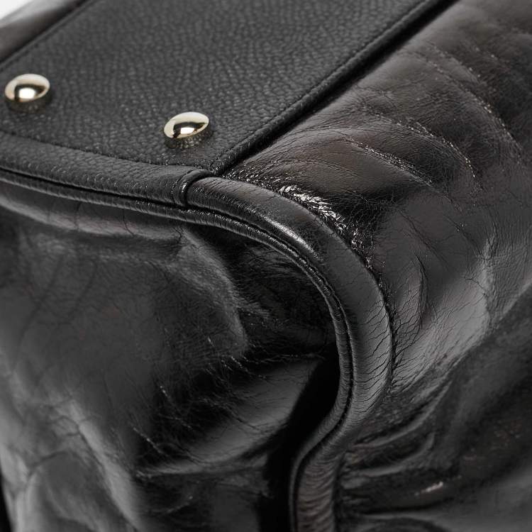Pre Owned Chanel Black Glazed Leather Small Deauville Shopping Tote