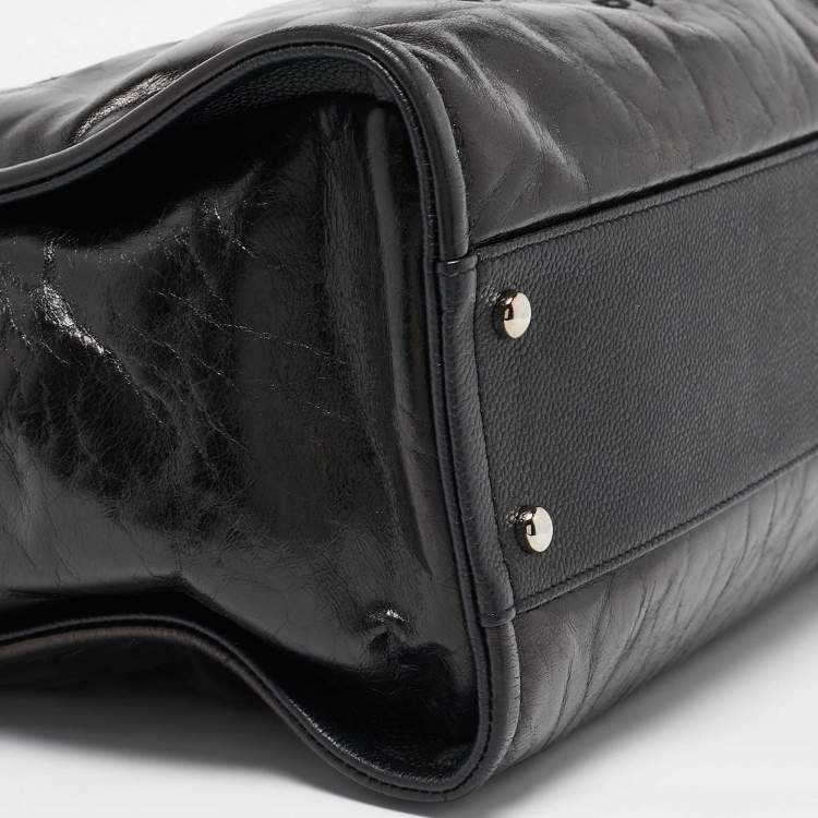Pre Owned Chanel Black Glazed Leather Small Deauville Shopping Tote