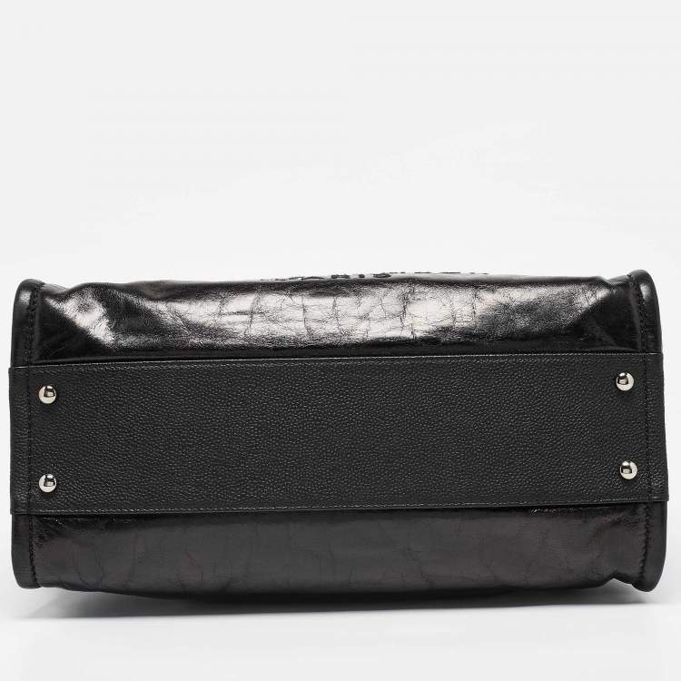 Pre Owned Chanel Black Glazed Leather Small Deauville Shopping Tote