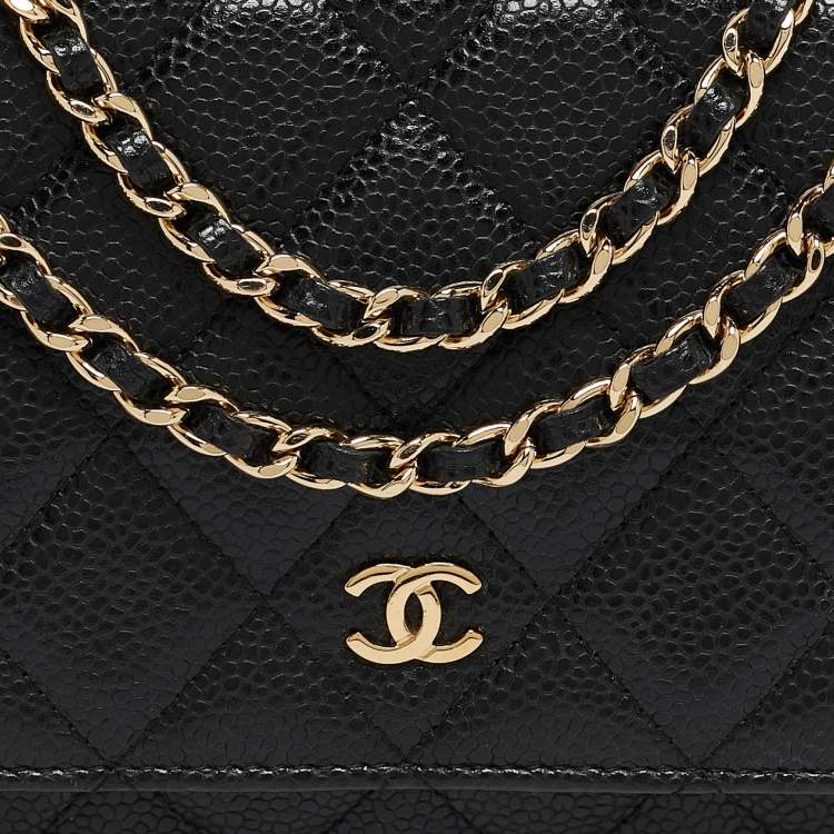 Pre Owned Chanel Black Quilted Caviar Leather WOC Clutch Bag