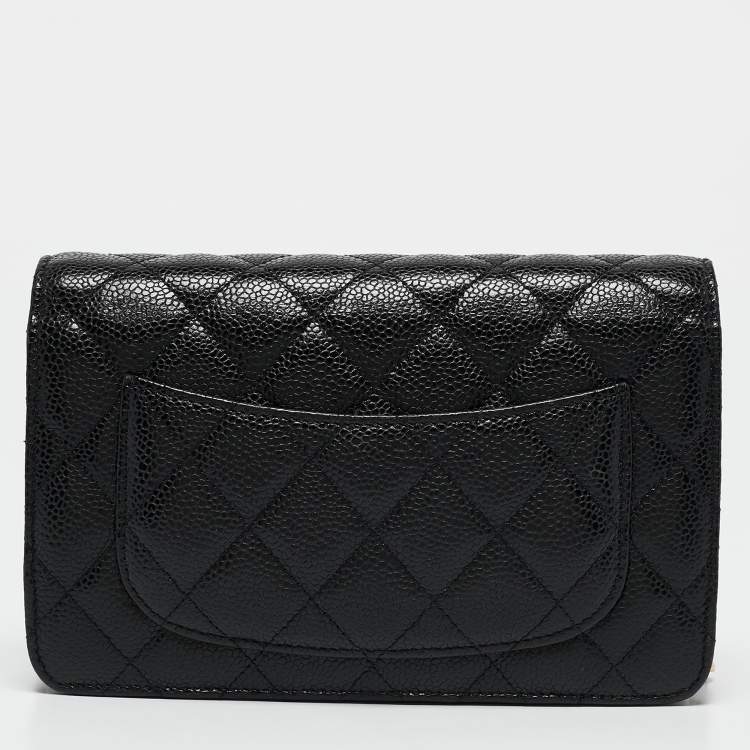 Pre Owned Chanel Black Quilted Caviar Leather WOC Clutch Bag