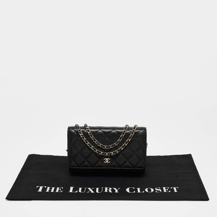 Pre Owned Chanel Black Quilted Caviar Leather WOC Clutch Bag