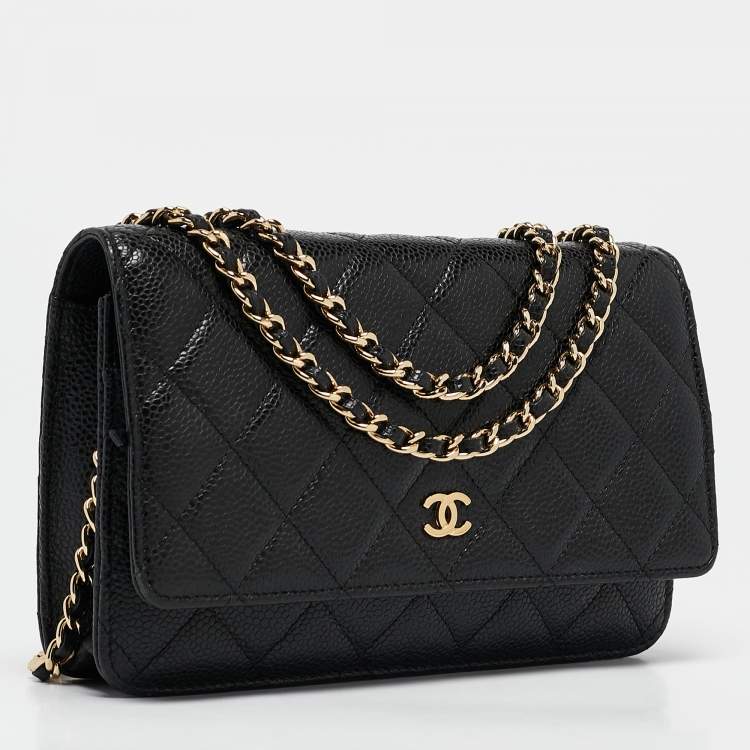Pre Owned Chanel Black Quilted Caviar Leather WOC Clutch Bag