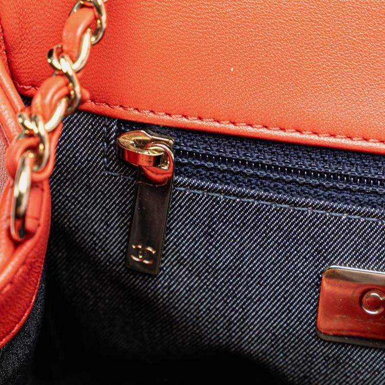 Pre Owned Chanel Red Lambskin CC Mania Flap Bag