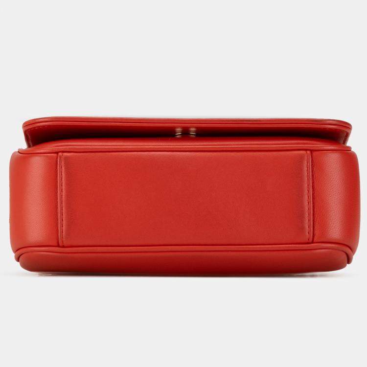 Pre Owned Chanel Red Lambskin CC Mania Flap Bag