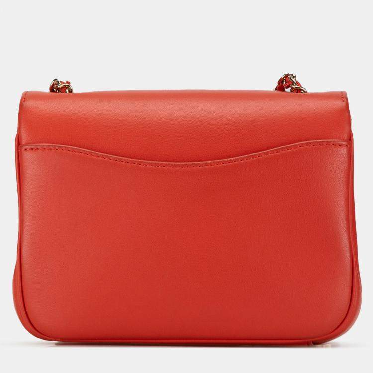 Pre Owned Chanel Red Lambskin CC Mania Flap Bag