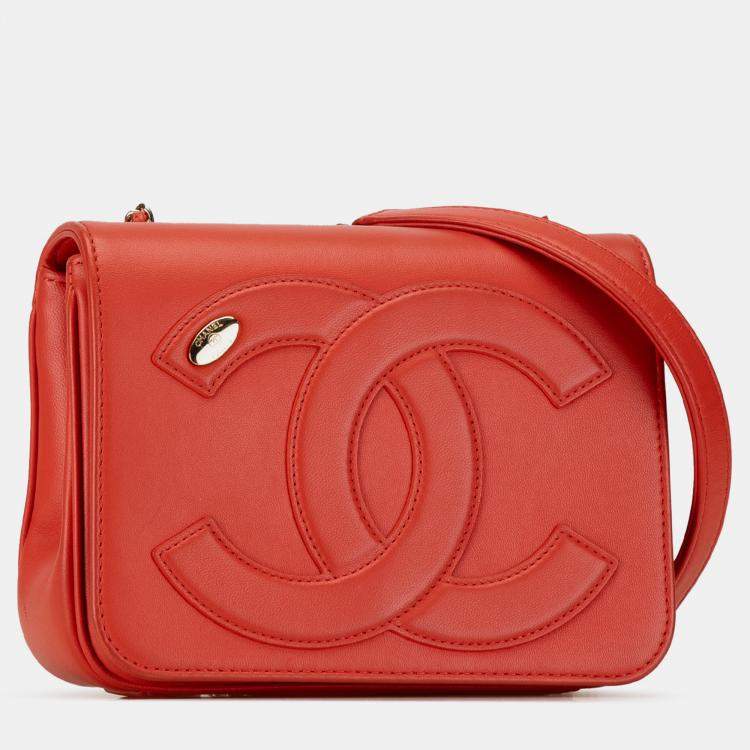 Pre Owned Chanel Red Lambskin CC Mania Flap Bag