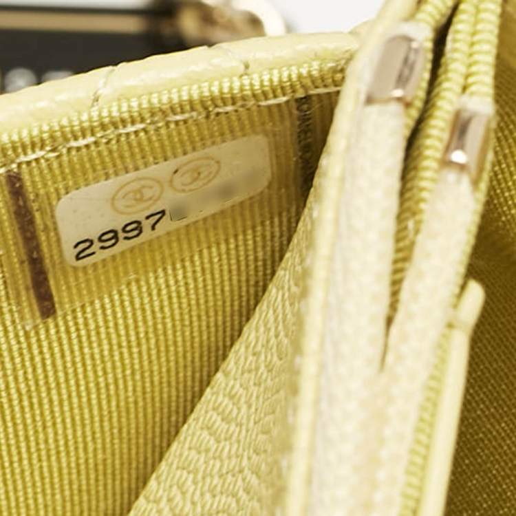 Pre Owned Chanel Yellow Quilted Caviar Leather Classic Wallet on Chain