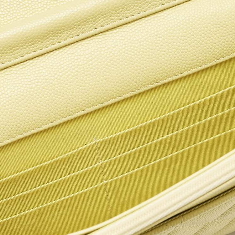 Pre Owned Chanel Yellow Quilted Caviar Leather Classic Wallet on Chain