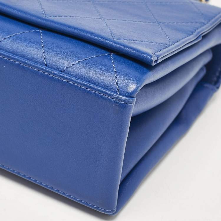 Pre Owned Chanel Blue Stitched Leather Large Single Flap Bag