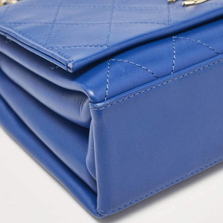 Pre Owned Chanel Blue Stitched Leather Large Single Flap Bag