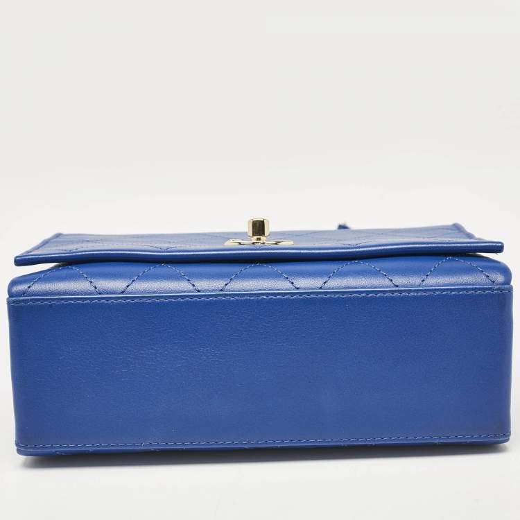 Pre Owned Chanel Blue Stitched Leather Large Single Flap Bag