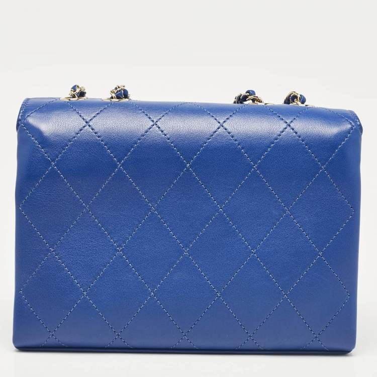 Pre Owned Chanel Blue Stitched Leather Large Single Flap Bag